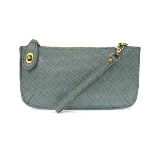Steel Blue Faux Wide Woven Mini Crossbody Wristlet Clutch