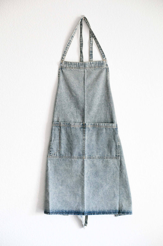 Washed Denim Apron: Light Blue