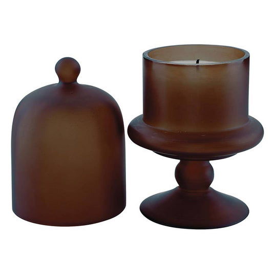 Brown Cloche Candle: Glass/ Wax / 3.25" Dia x 6.5" H