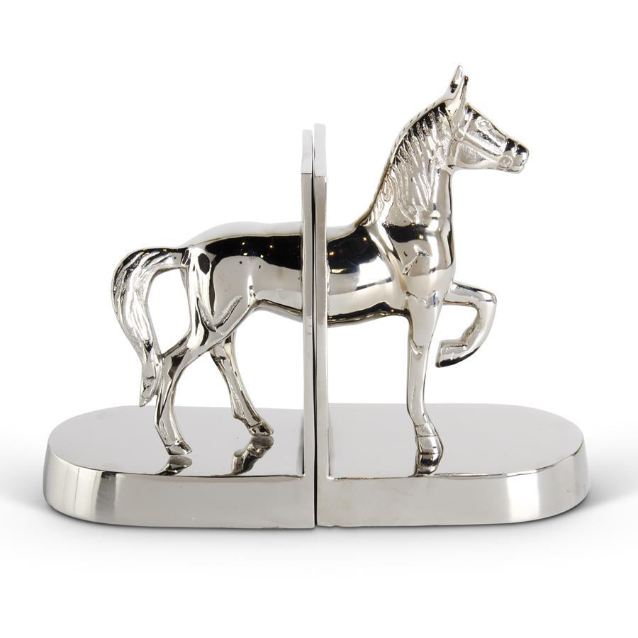 Set of 2 Polished Silver Metal Horse Bookends