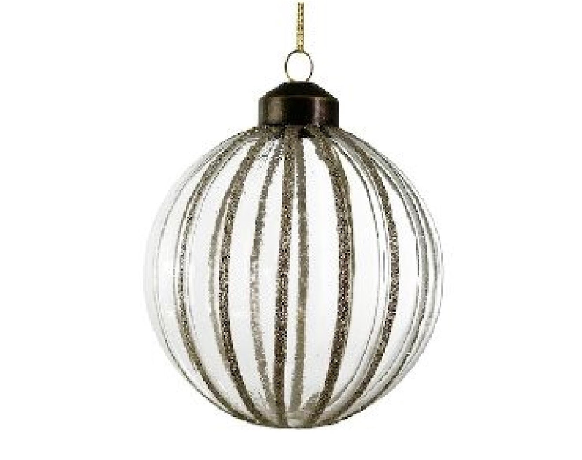 Glass ball lined transparent w/silver glitter