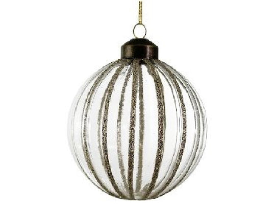 Glass ball lined transparent w/silver glitter