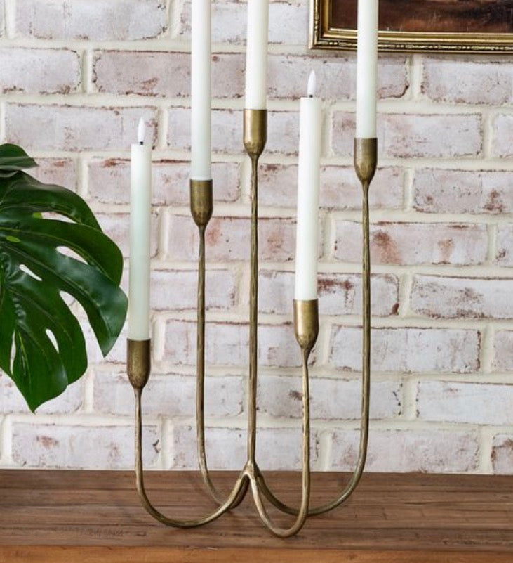 ANTIQUE BRASS 5 HEAD CANDELABRA