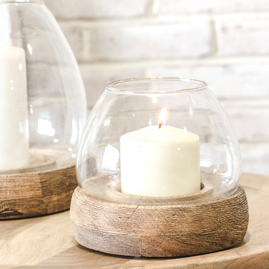 CANDLE HOLDER WITH WOOD BASE