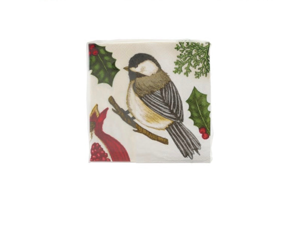 Paper Cocktail Napkins with Seasonal Botanicals & Bird (Contains 50 Folded Pieces) ©