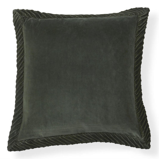 Cotton Velvet Green Pillow w/Tucked Flange Edge