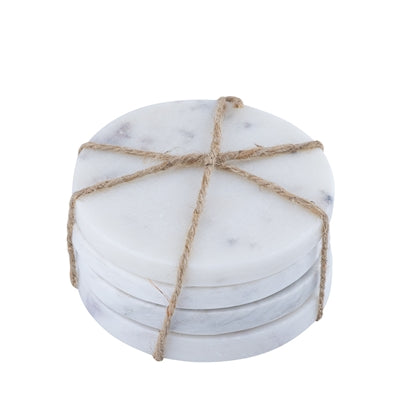 WHITE MARBLE ROUND COASTER SET