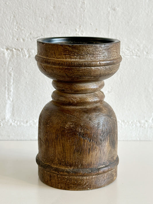 Dark Wood Column Candle Holder