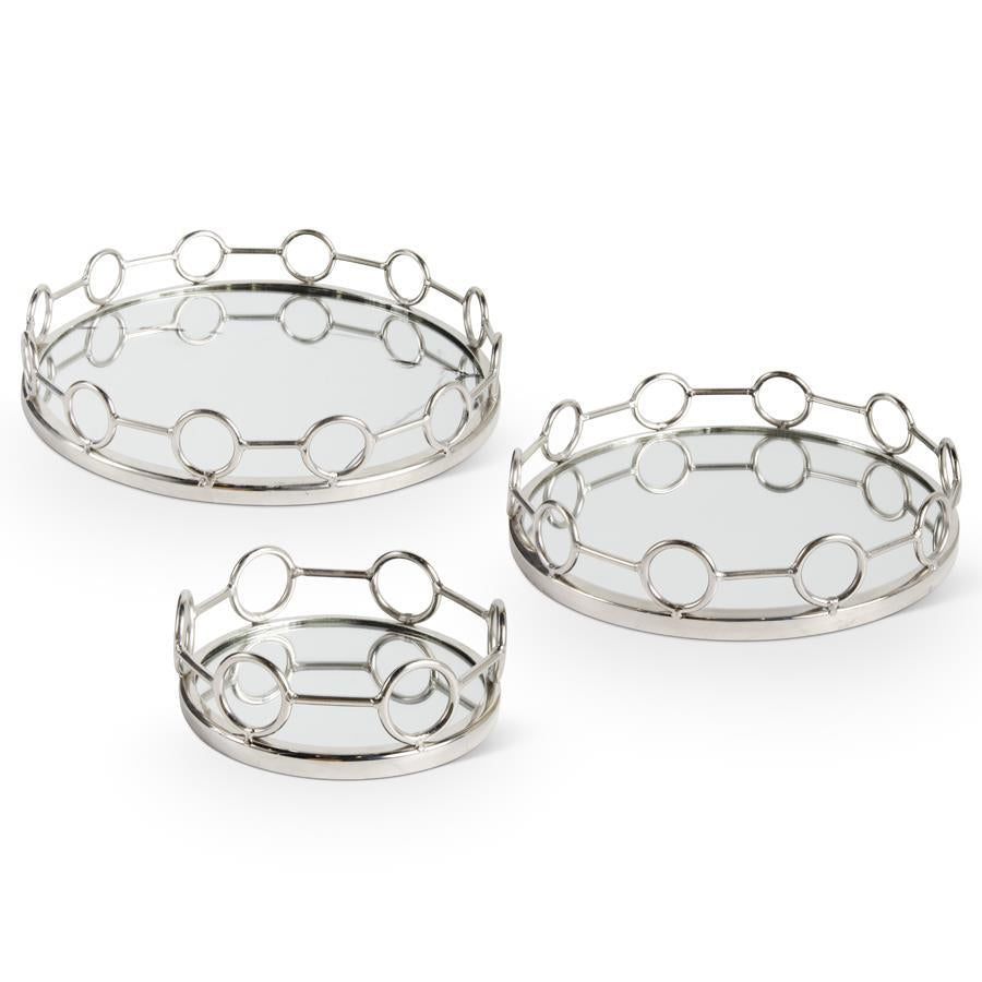 POLISHED SILVER LINK ROUND MIRRORED TRAY