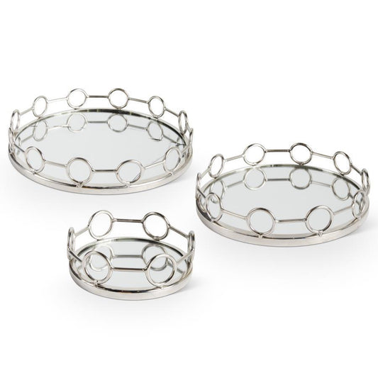 POLISHED SILVER LINK ROUND MIRRORED TRAY