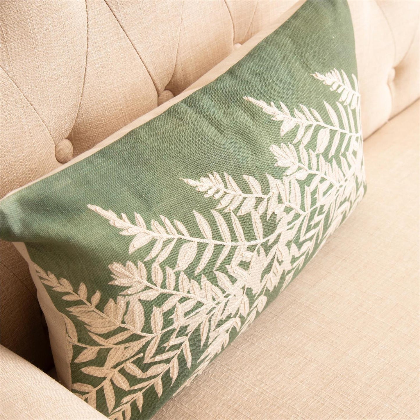 Lumber Pillow - Embroidered Leafy Green