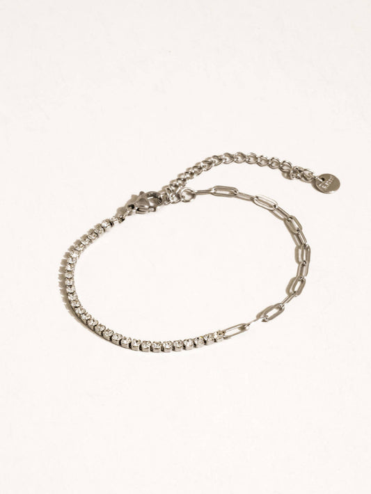 Wildora 18K Gold Non-Tarnish CZ Tennis Chain Link Bracelet: Silver