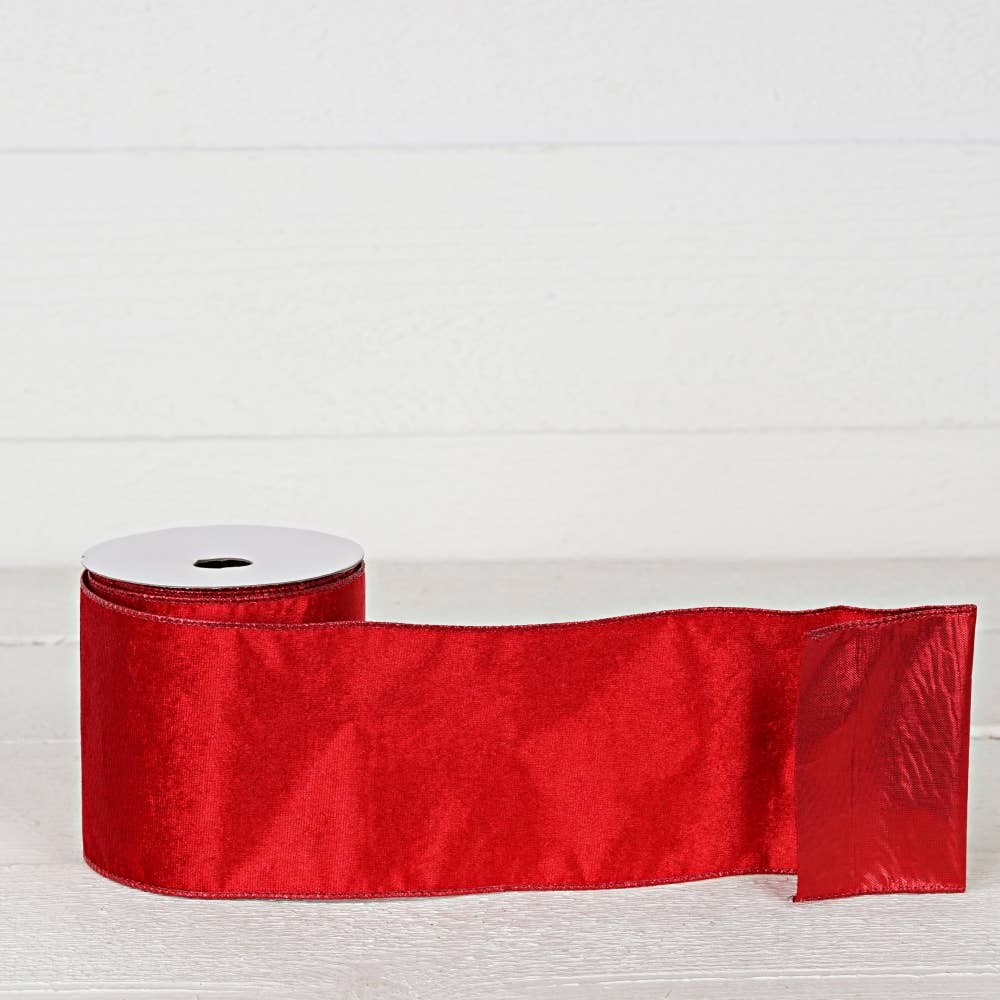 Wired Ribbon-Red Velvet w. Metallic Red back (4inW)