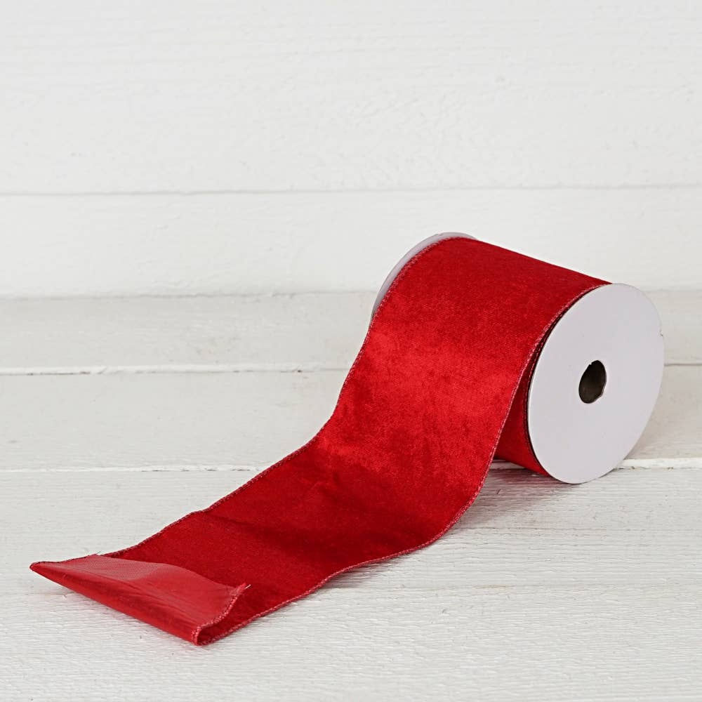 Wired Ribbon-Red Velvet w. Metallic Red back (4inW)