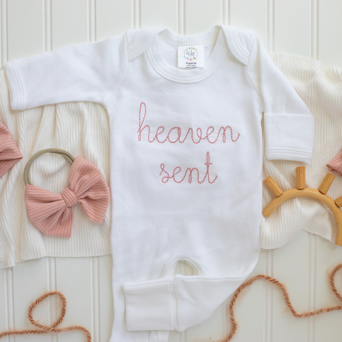 Baby Girl Romper | Heaven Sent Pink: Newborn / Romper and Bow