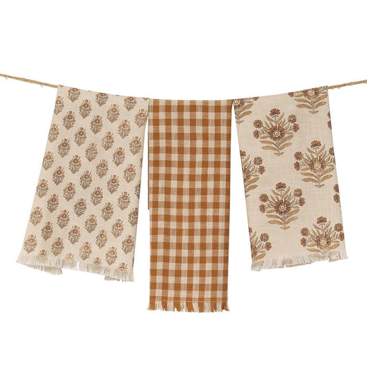 Tea Towels - Block Print Silhouette and Check - Set of 3