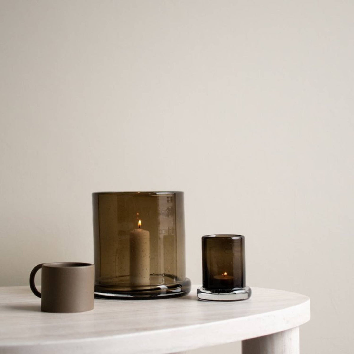 Bubble Hurricane Candle Holder- Large Brown GLASS