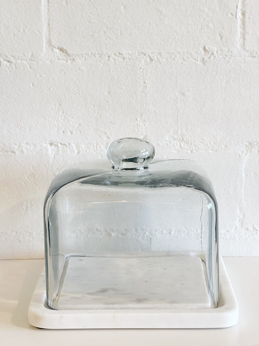 GLASS CHEESE DOME MARBLE BASE