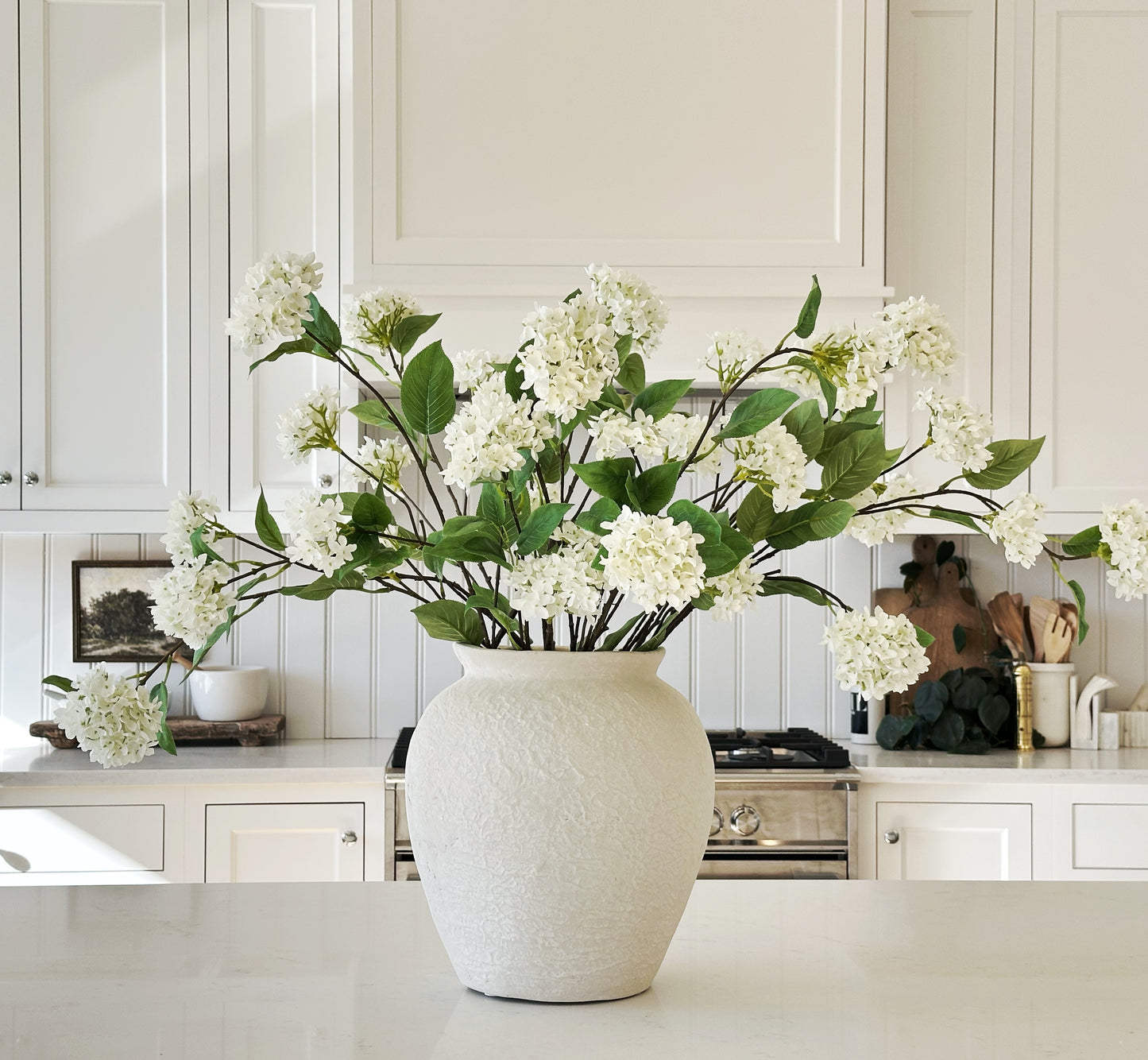 White Snowball Hydrangea Branch