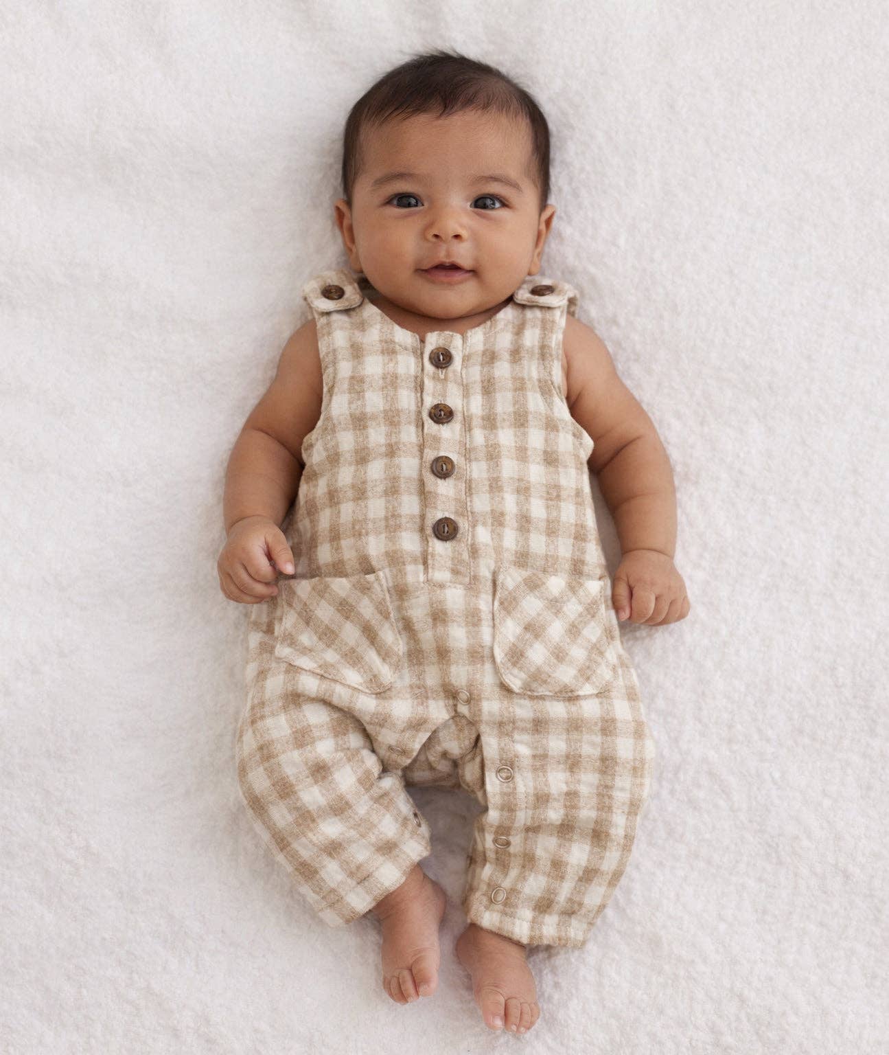 Muslin Jumper Gingham Pierre II: Oat/brown gingham / NB