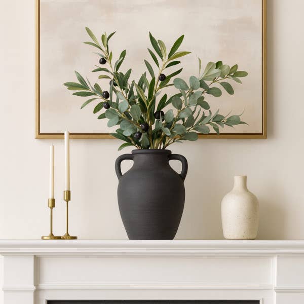 Ceramic Double Handles Decorative Vase - Black