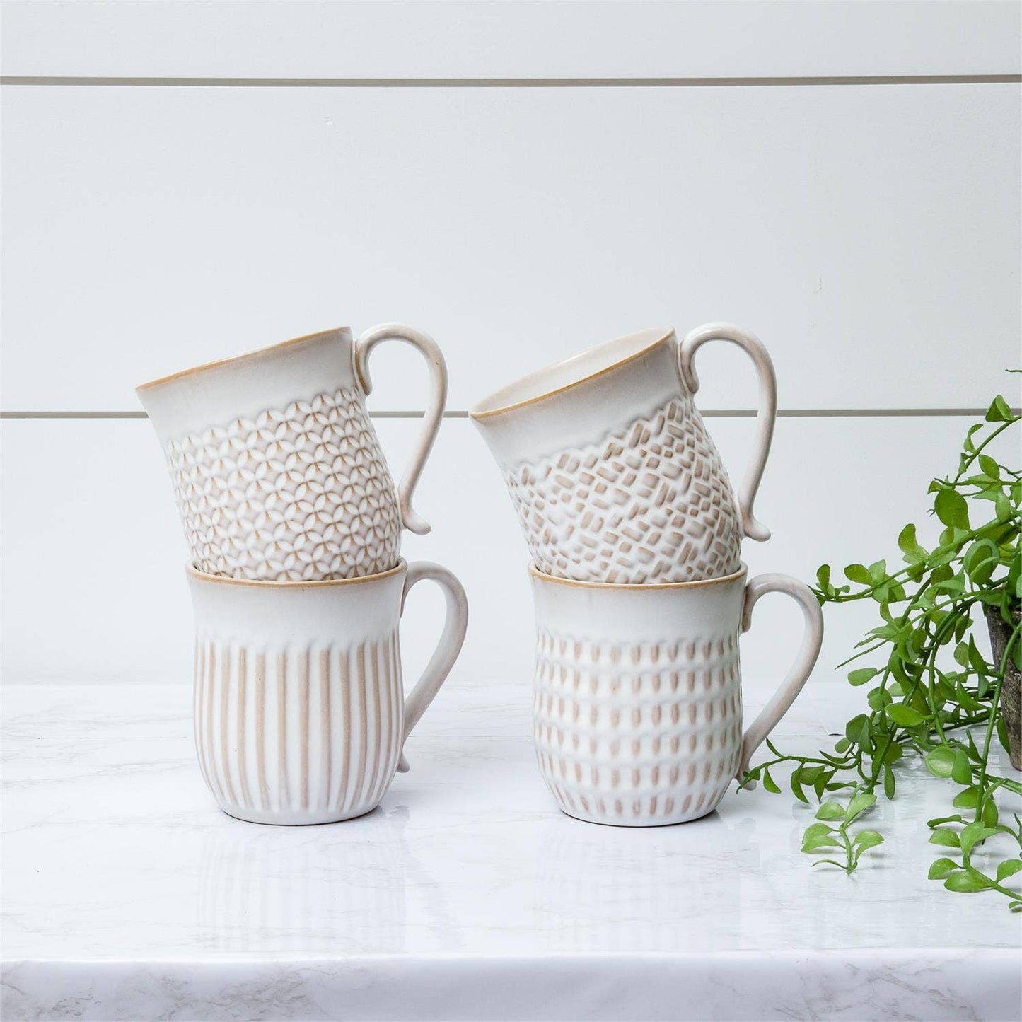 Cream Glaze Patterned Mugs