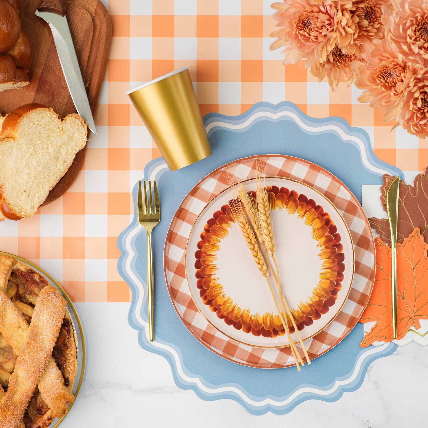 Blue Dusty Fancy Scallop Paper Placemats