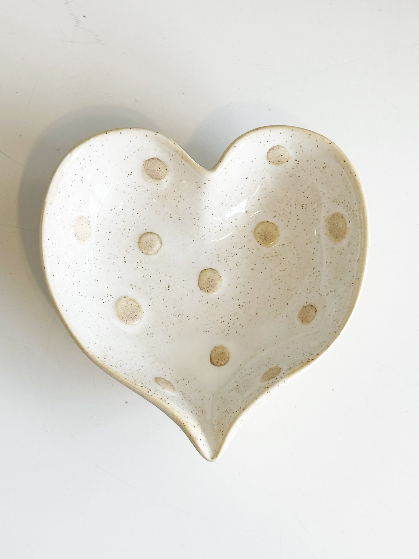 Stoneware Heart Shaped Dish w/ Dots (Each One Will Vary)