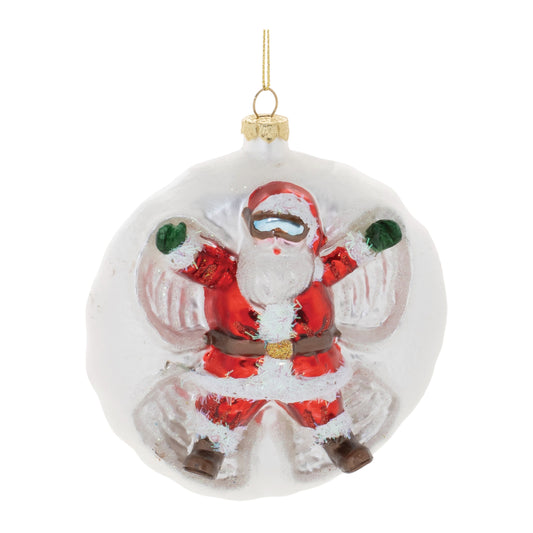 Santa/Snow Angel Ball Ornament 4”D Glass