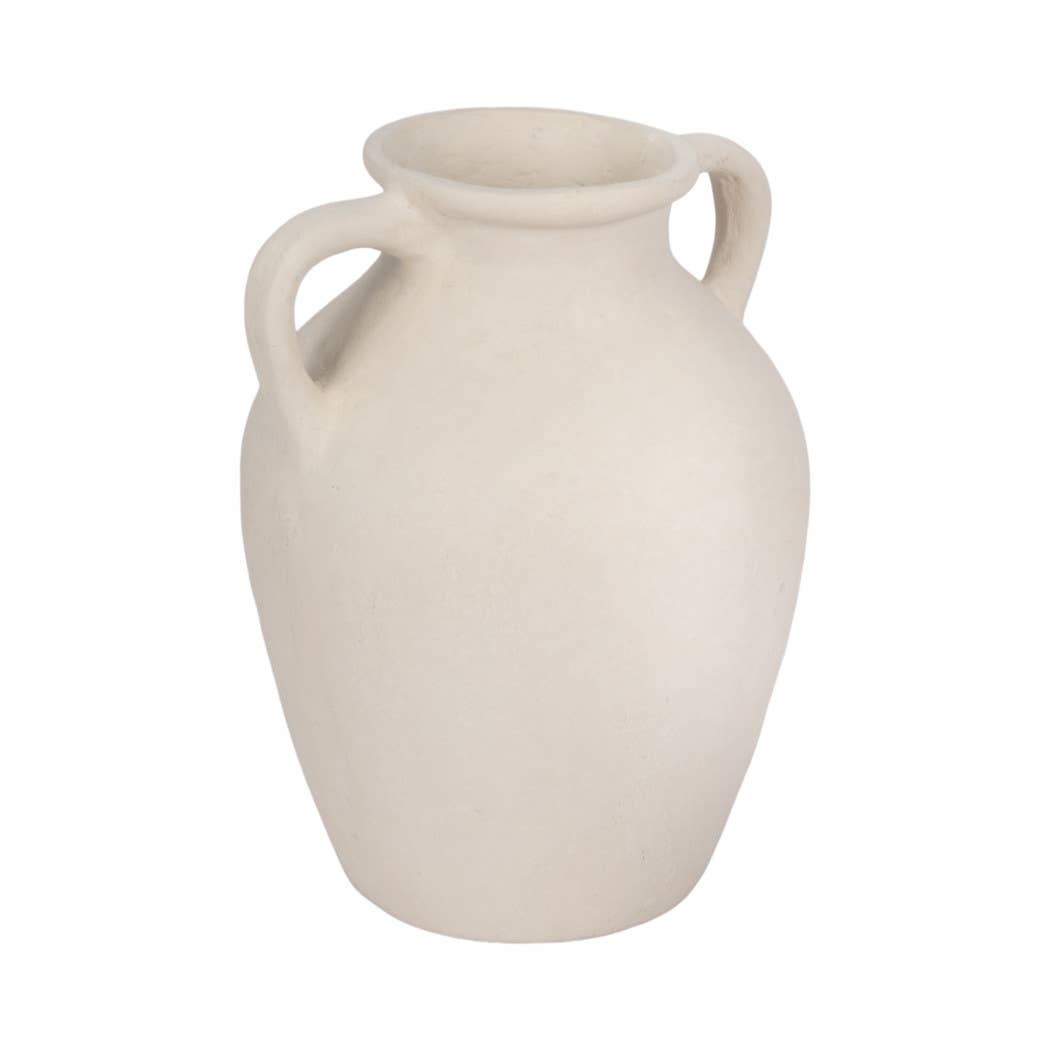 Ivory Paper Mache Amphora Round Vase with Handles