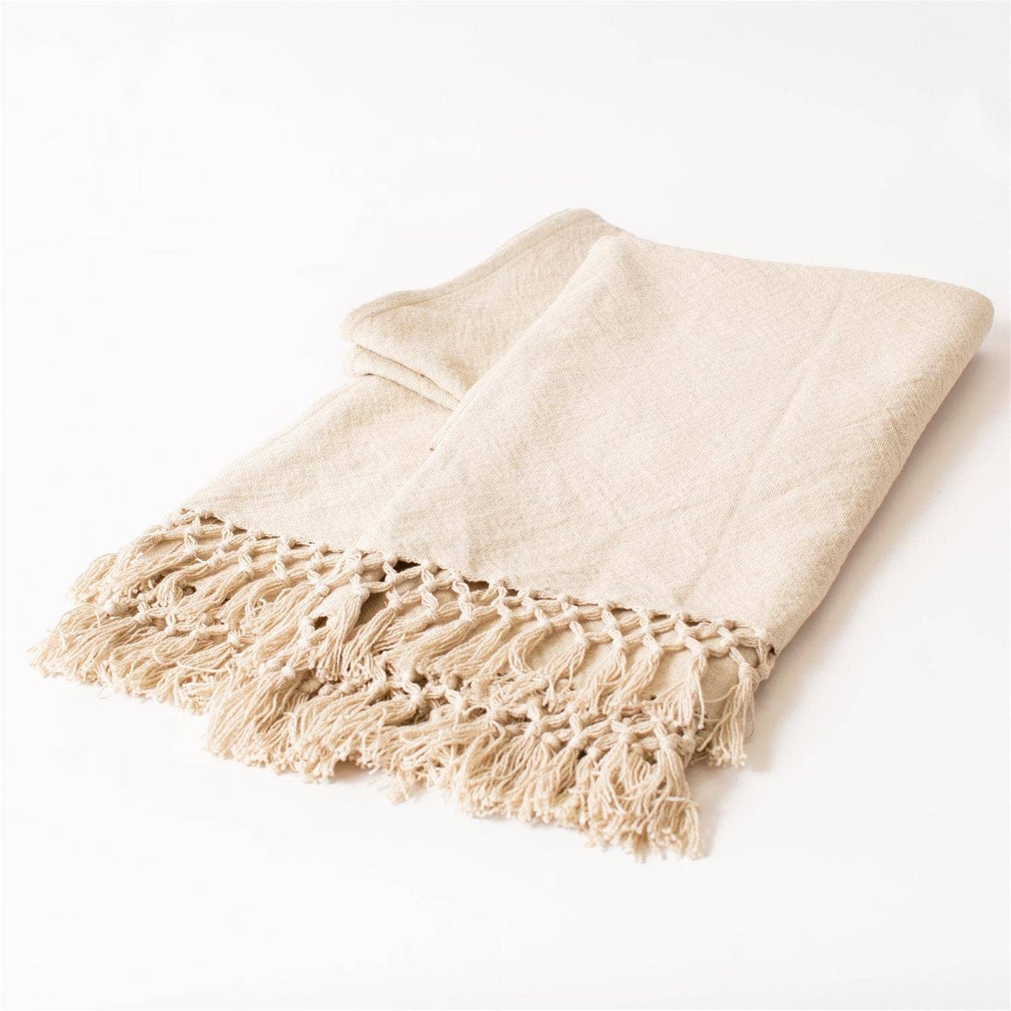 Tan Double Weave Throw with Fringe