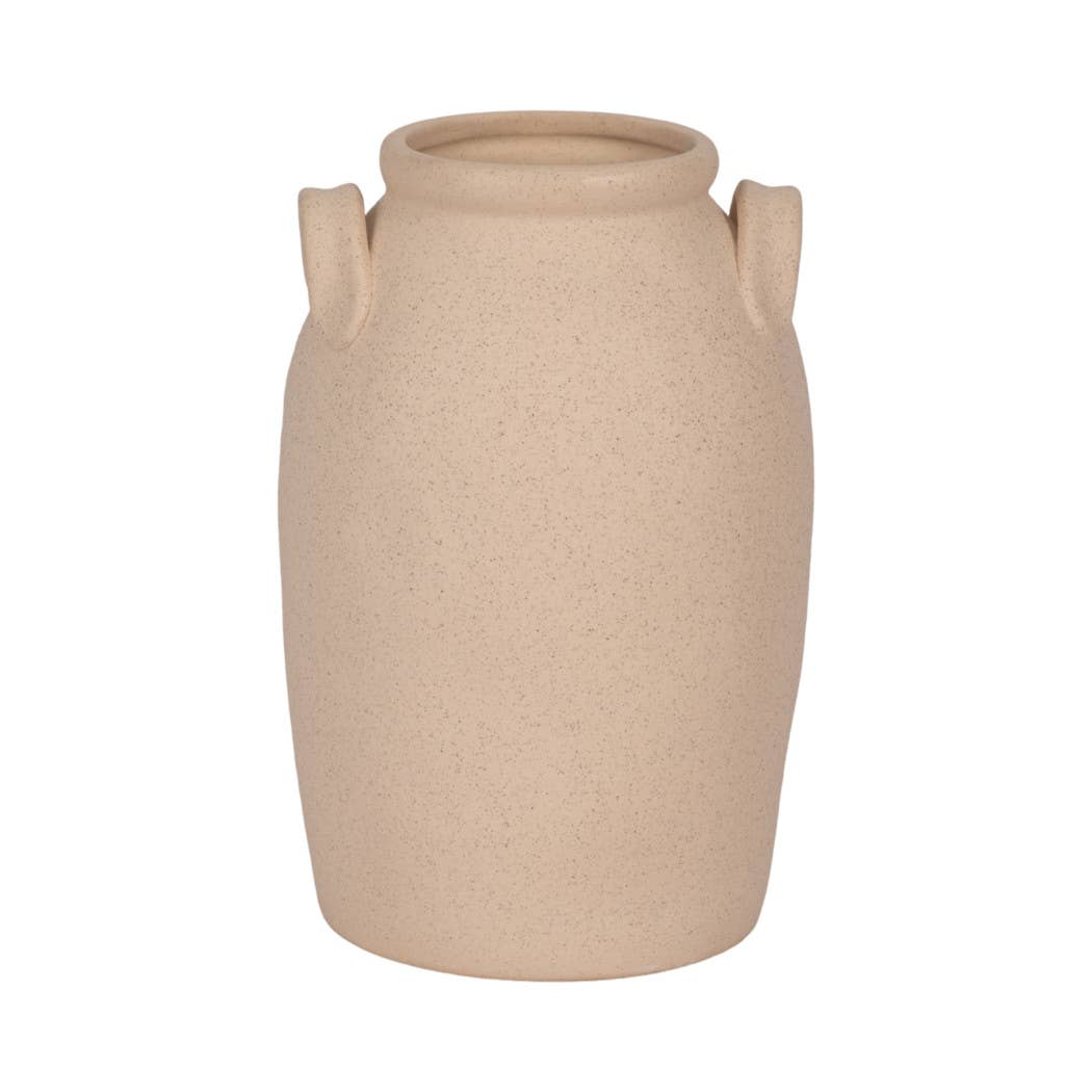 Ceramic Textured Vase with Handles - Ivory, 8 in.