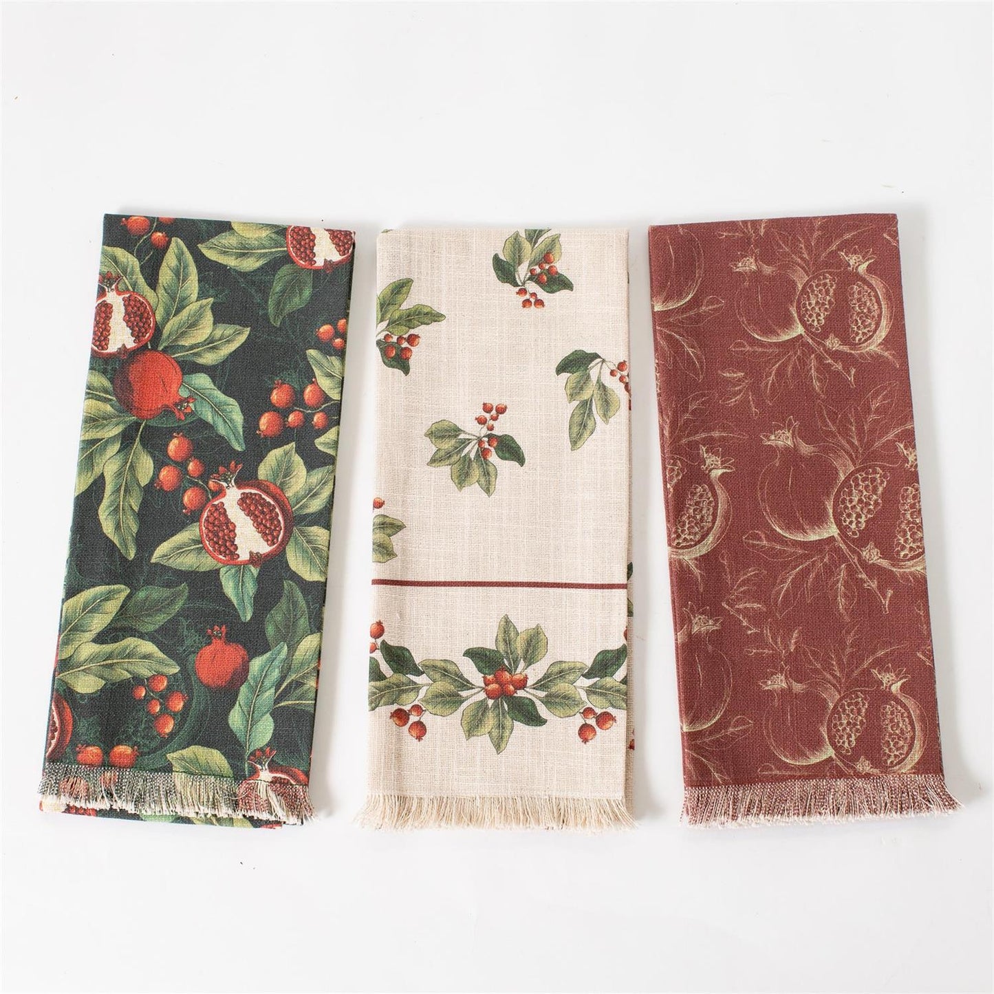 Pomegranate and Holly Tea Towel Set of 3