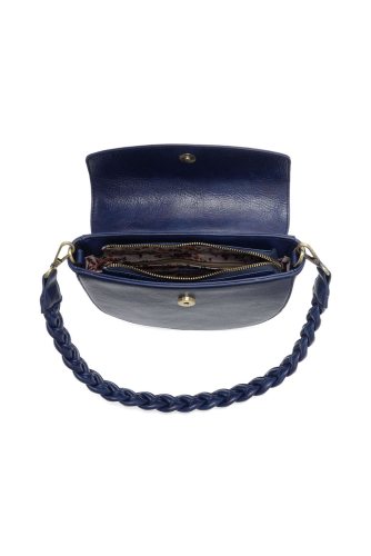 Navy Linda Crescent Crossbody w/Braided Strap