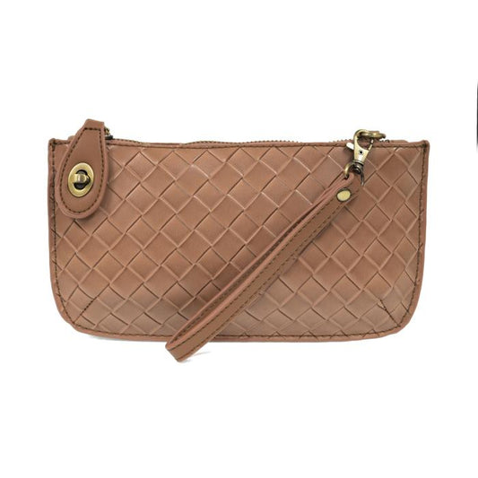 Chestnut Faux Wide Woven Mini Crossbody Wristlet Clutch