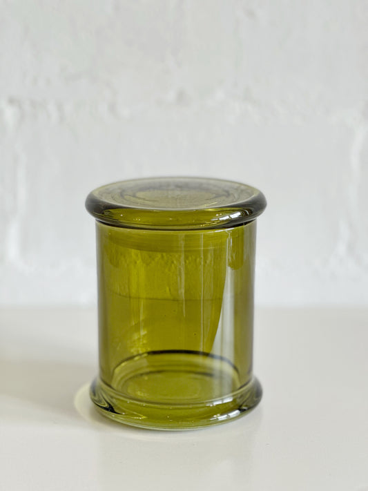 OLIVE GREEN GLASS QTIP HOLDER