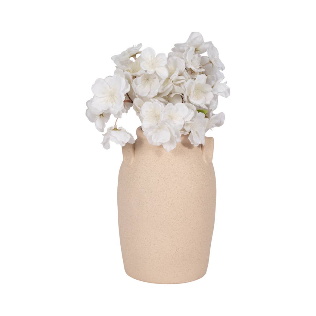 Ceramic Textured Vase with Handles - Ivory, 8 in.