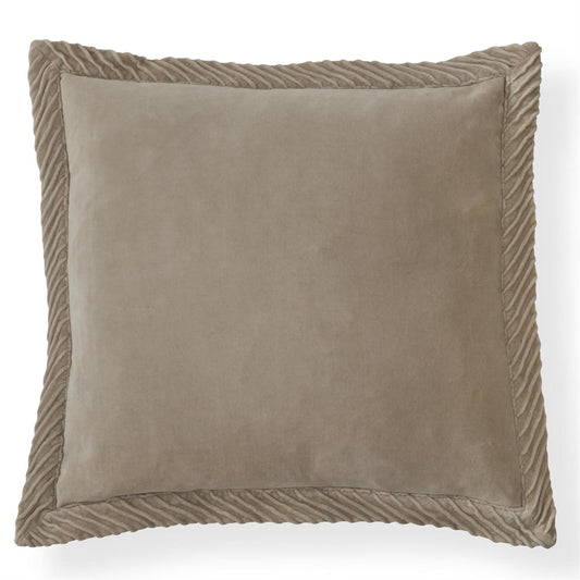 Cotton Velvet Beige Pillow w/Tucked Flange Edge