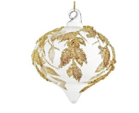 Glass drop clear gold beaded deco