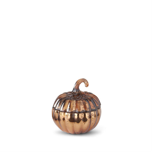 SMALL BROWN MERCURY GLASS PUMPKIN CANDLE