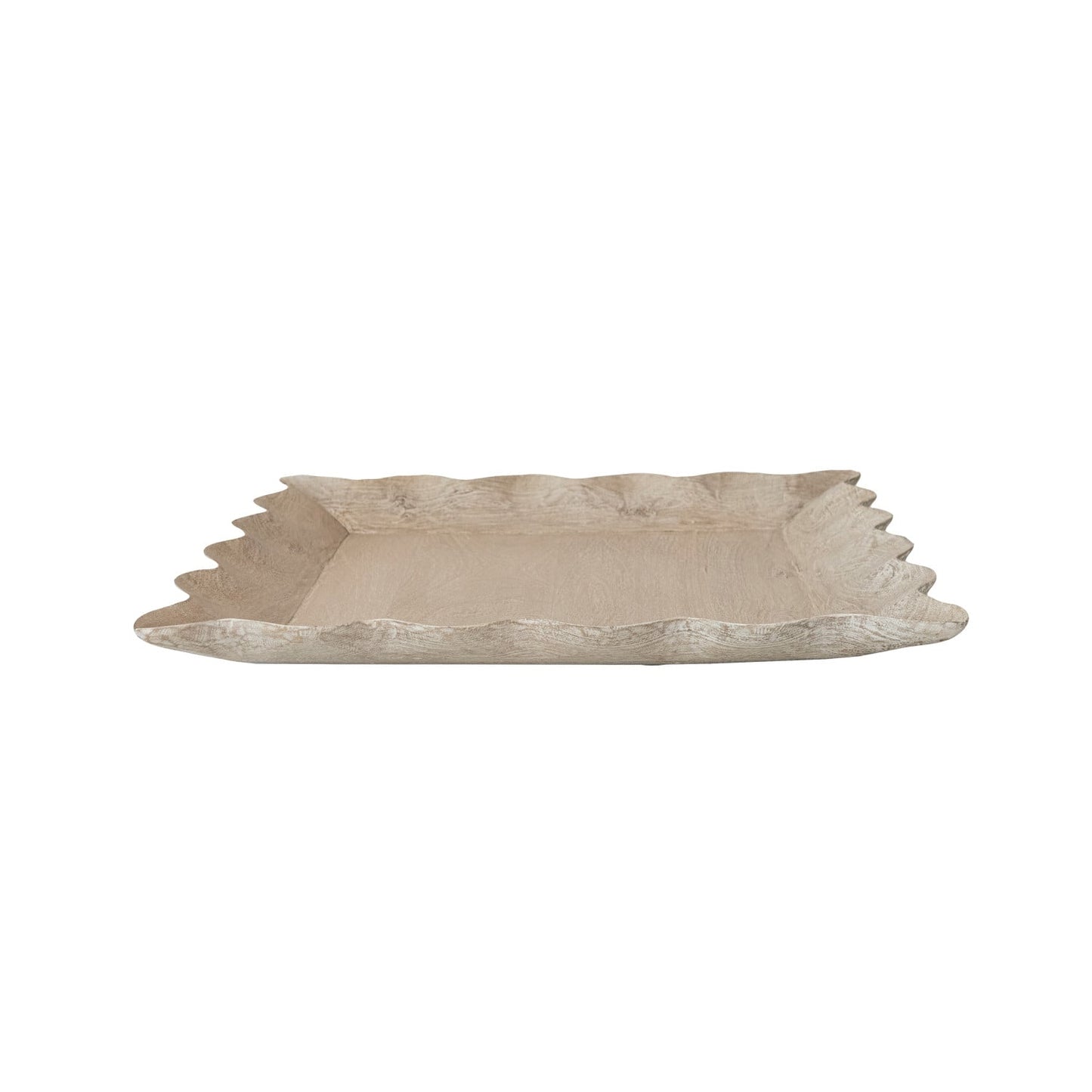 Mango Wood Scalloped Tray, Whitewashed