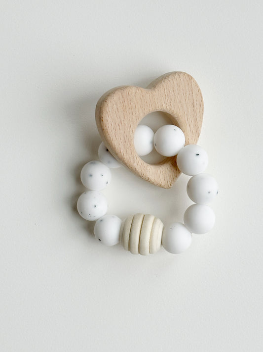 Heart Teething Ring - with Silicone Beads