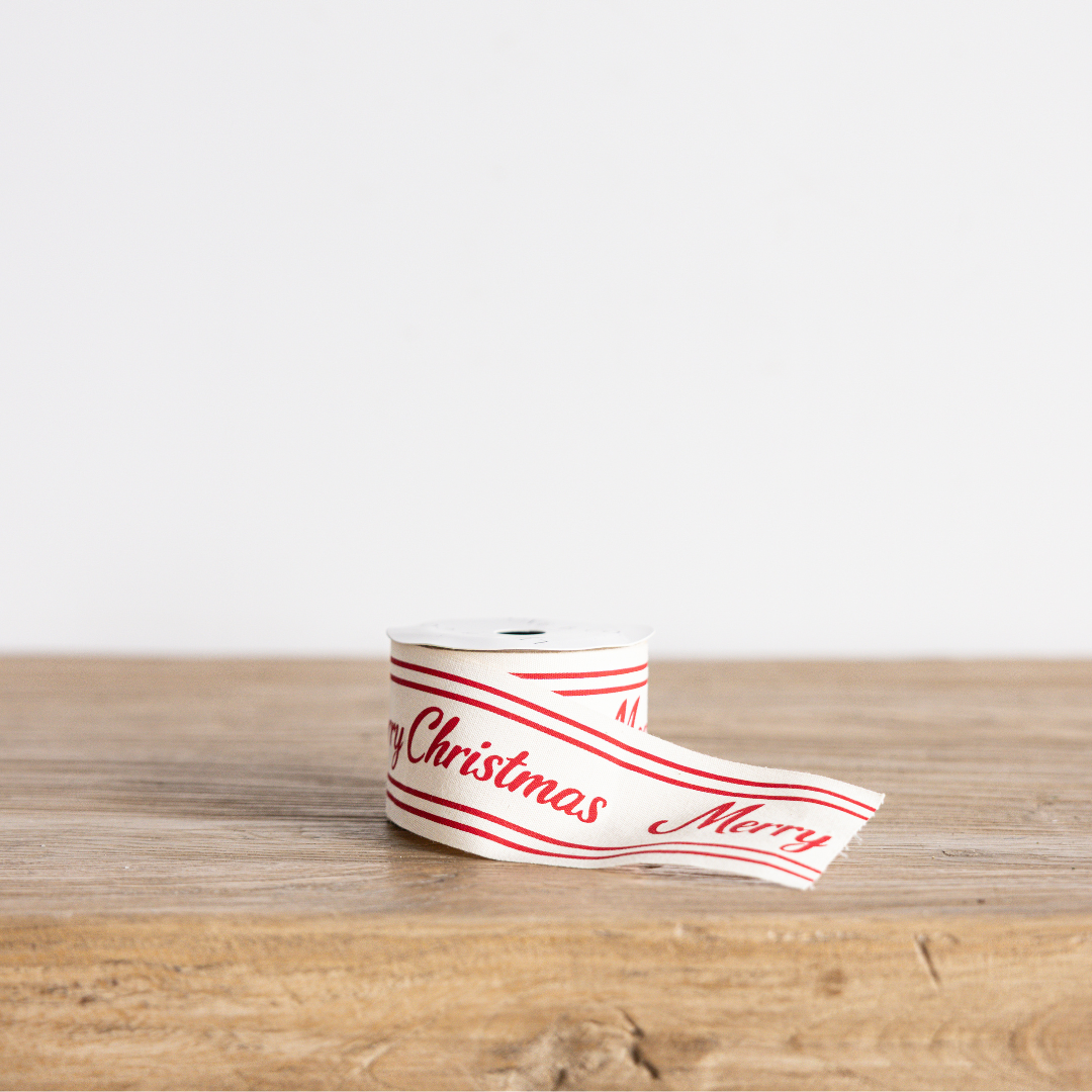 Red Cursive Writing Merry Christmas Ribbon: Medium