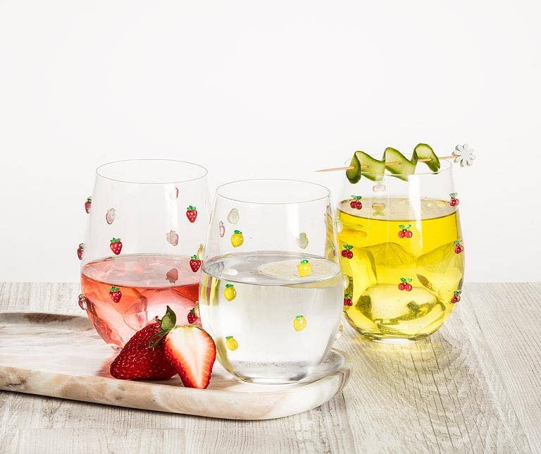Stemless Wine Glass w/ Strawberries
