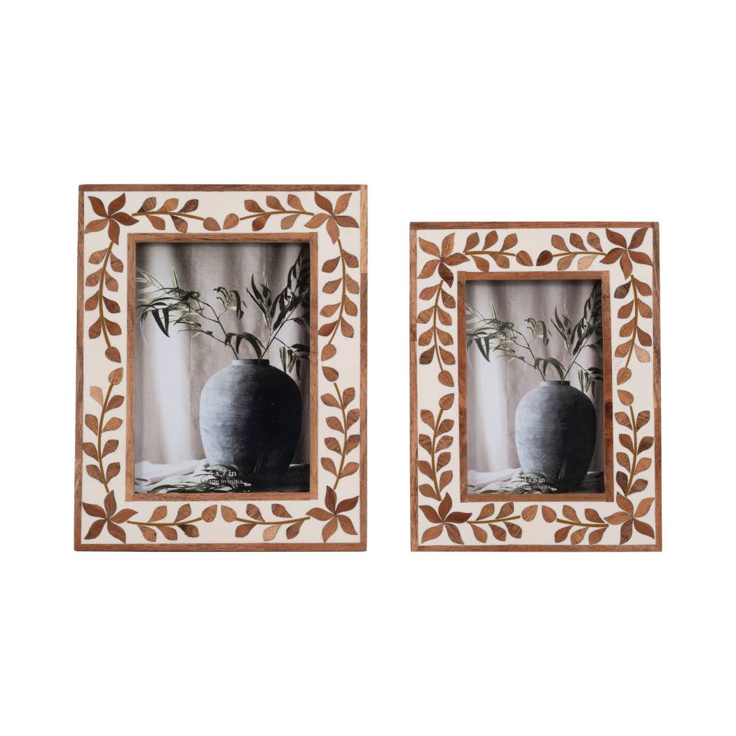 Wood Etched Leaf Inlay Vine Photo Frame - Brown, 5x7 in.