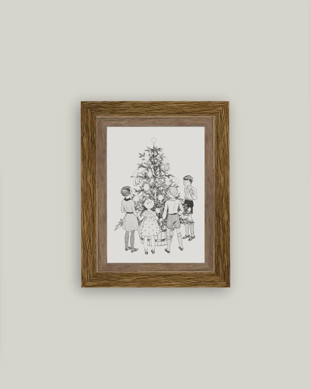 Children Around the Tree Framed Antique Art: 4x6