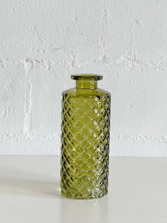 OLIVE GREEN DIAMOND PATTERN BUD VASE
