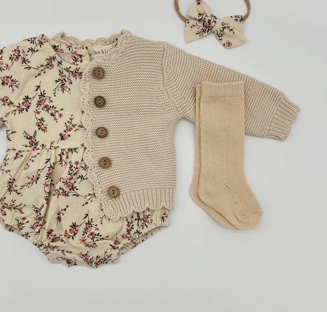 Oatmeal -Cotton Knitted Baby Sophia Cardigan