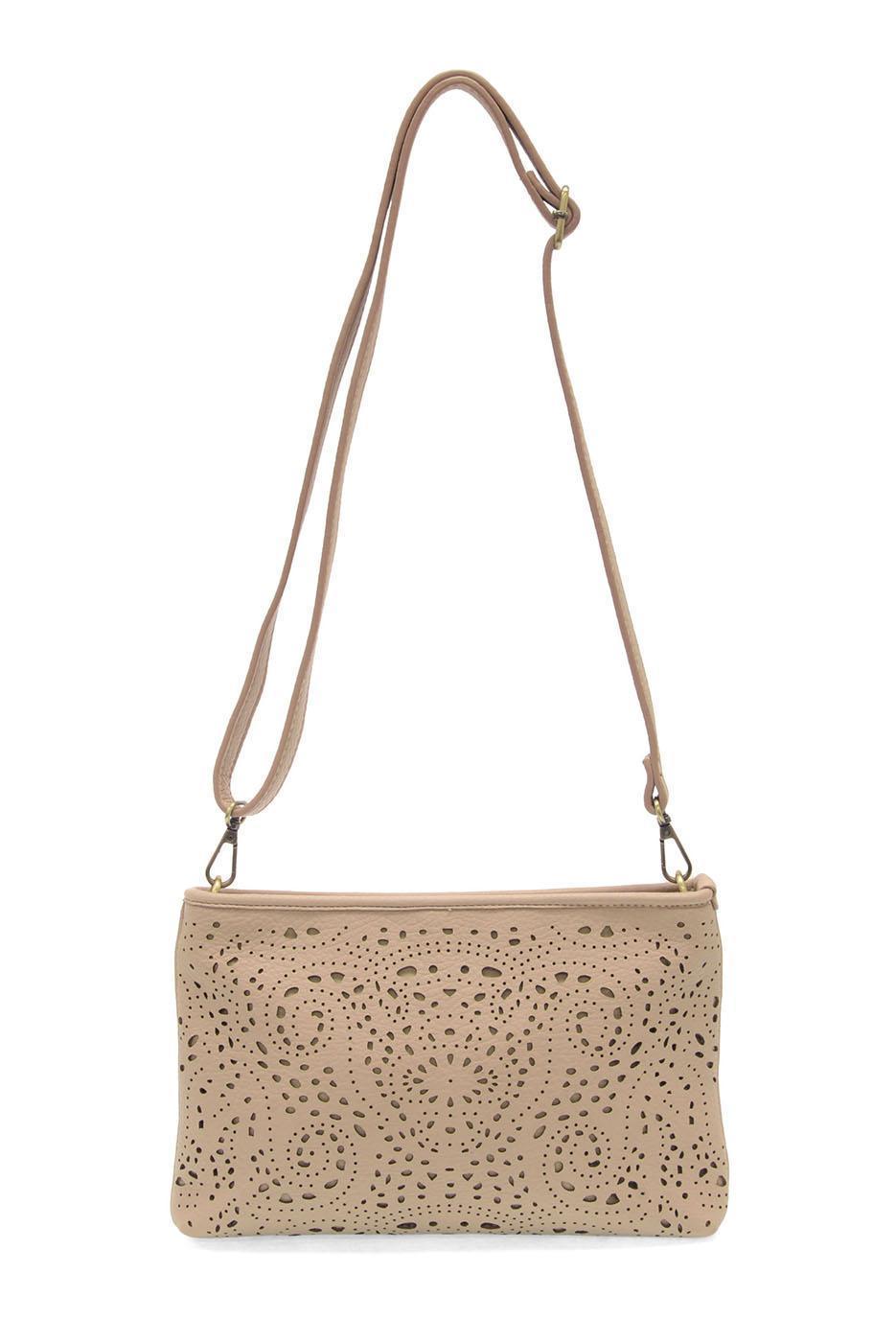 Taupe - Lazer Cut Eyelet Quinn Convertible Crossbody Clutch