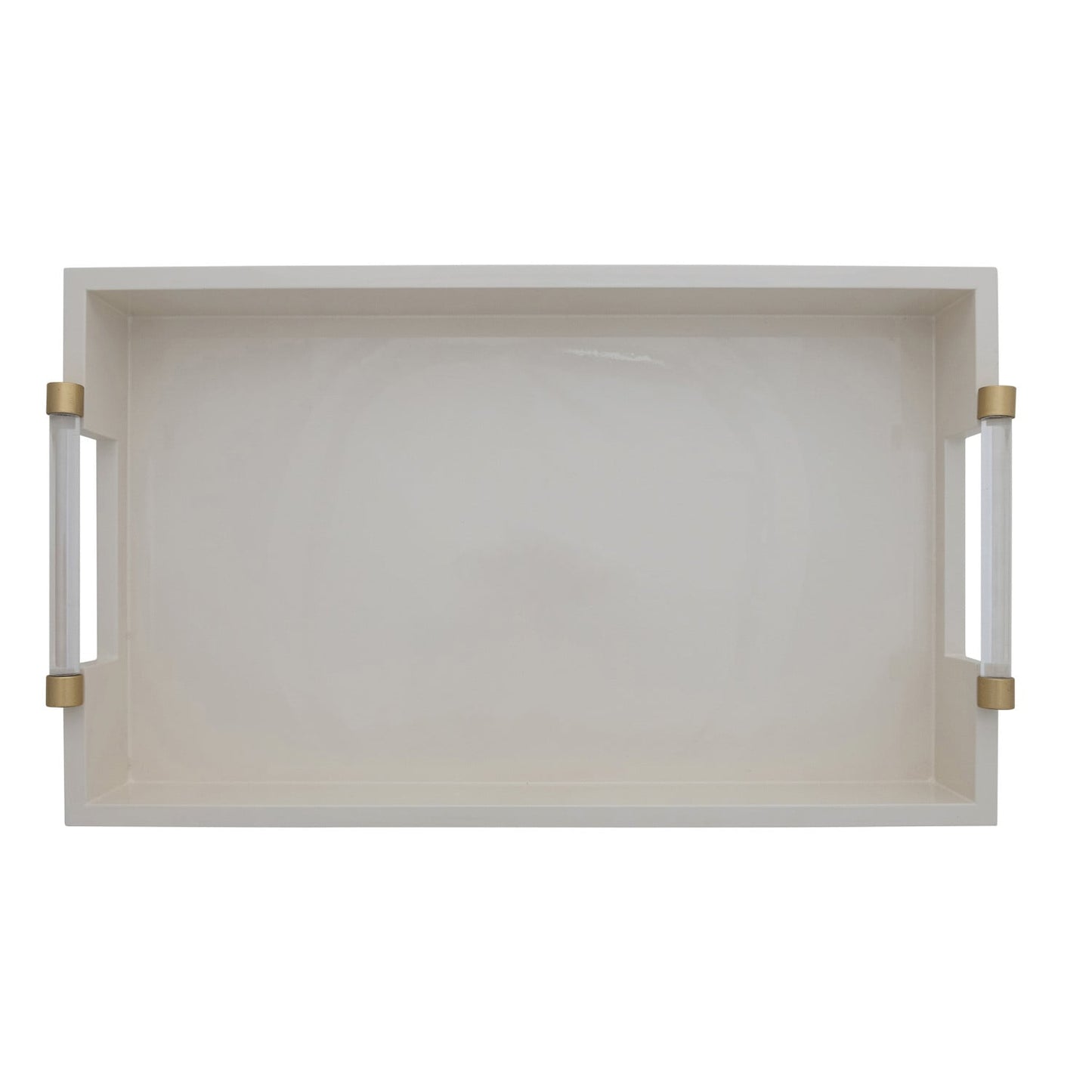 Lacquered Tray w/ Acrylic & Metal Handles, Gold Finish & Cream Color